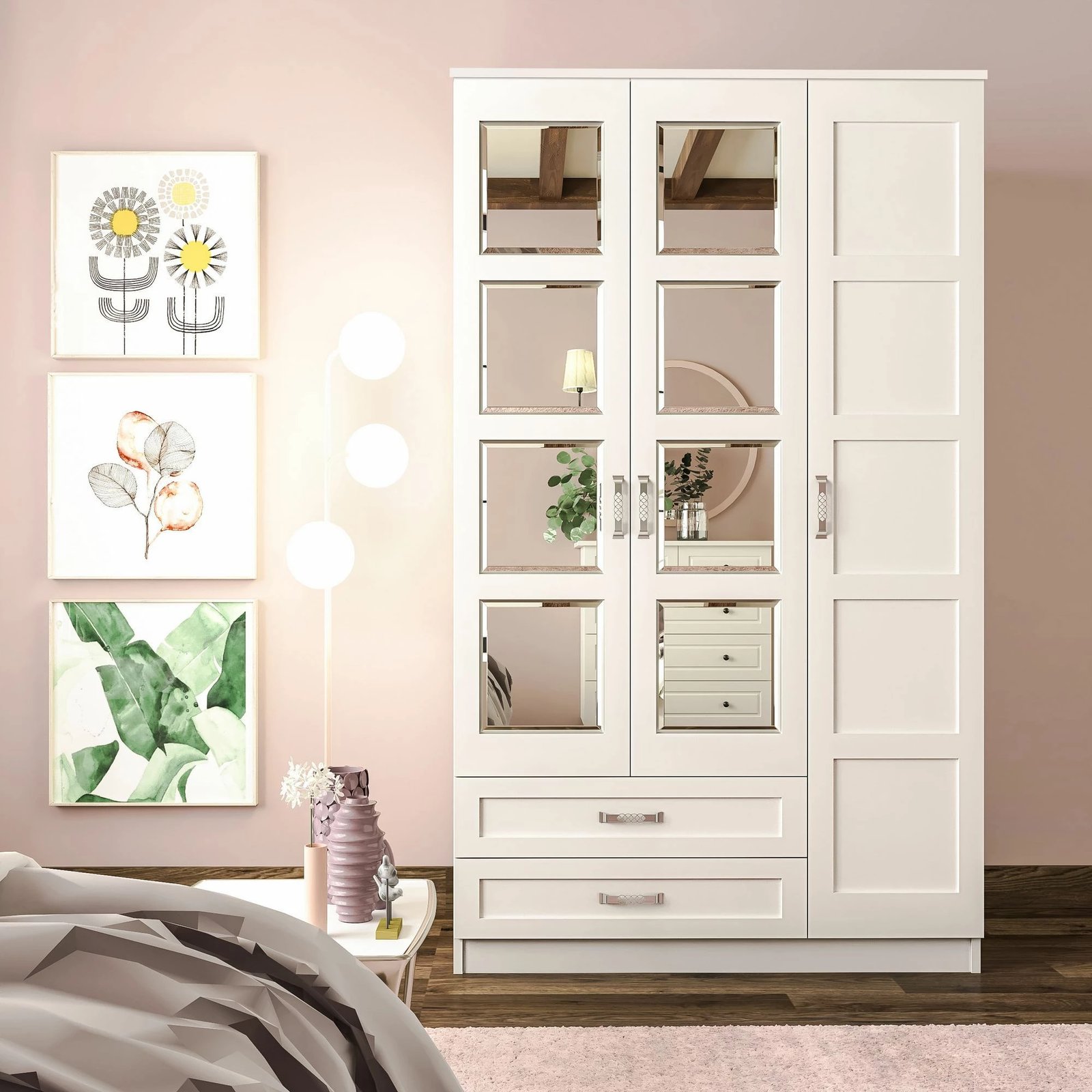 Dollap rrobash Skye Decor, ngjyrë e bardhë mat, RB-050