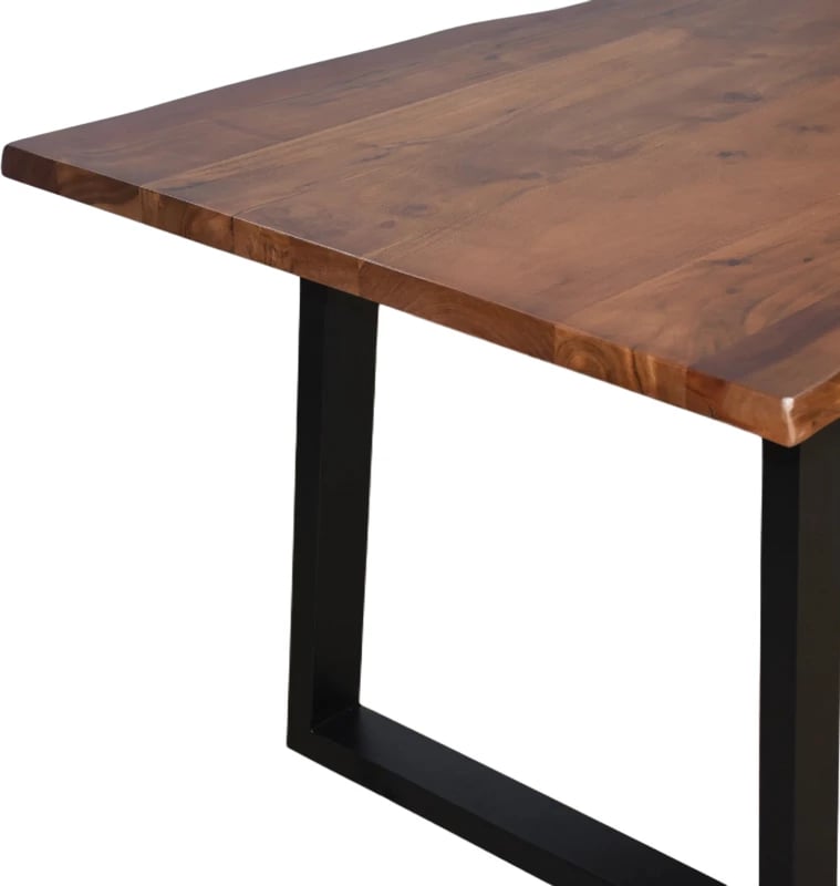 Tavolinë Miles, dru akacie masiv, trashësi 3.7-4cm, ngjyrë arre, këmbë metalike të zeza, 140x80x76cm