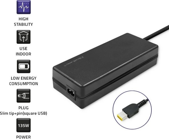 Adapter rryme Qoltec 135W për Lenovo, 20V 6.75A, slim tip+pin, me kabllo rryme