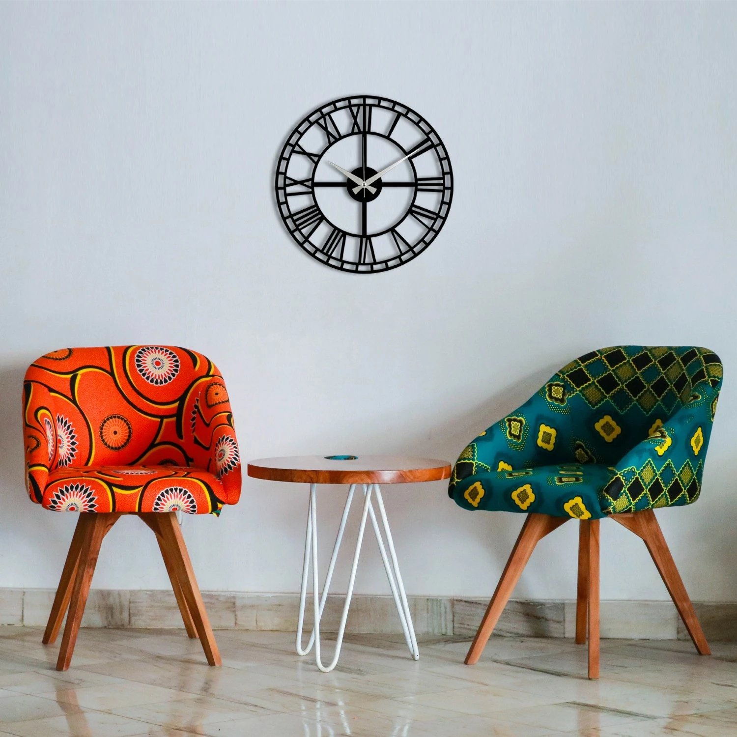 Orë muri dekorative metalike, Wallity Enzoclock - S002, e zezë, 48x48cm