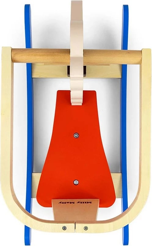 kalë luhatëse druri, Milly Mally Lucky 12, me mbështetëse shpine dhe barriera të heqshme, për fëmijë 12–36 muaj, ngjyrë blu-kuqe