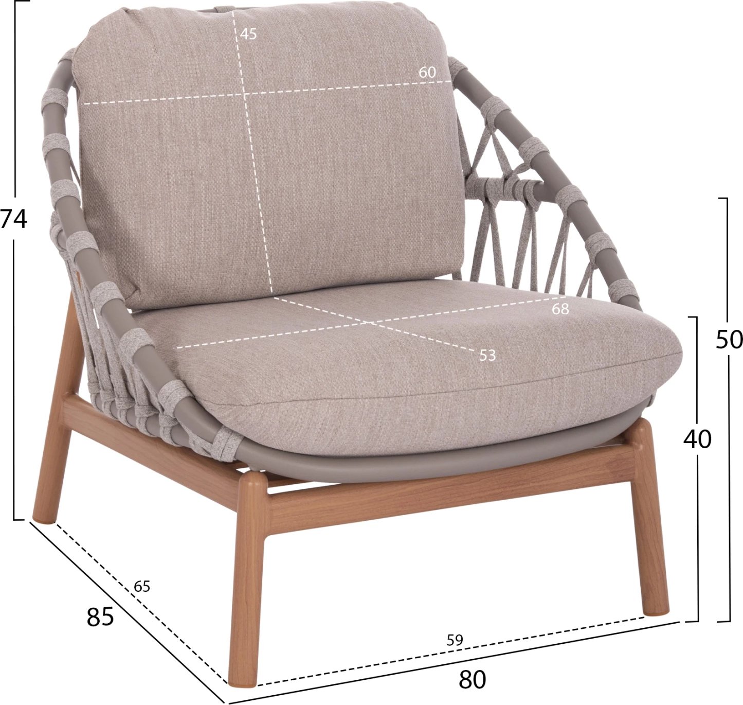 Set lounge për jashtë, 5 pjesë, KROM FH6360.02, alumin, litar, tavolinë me xham 3D