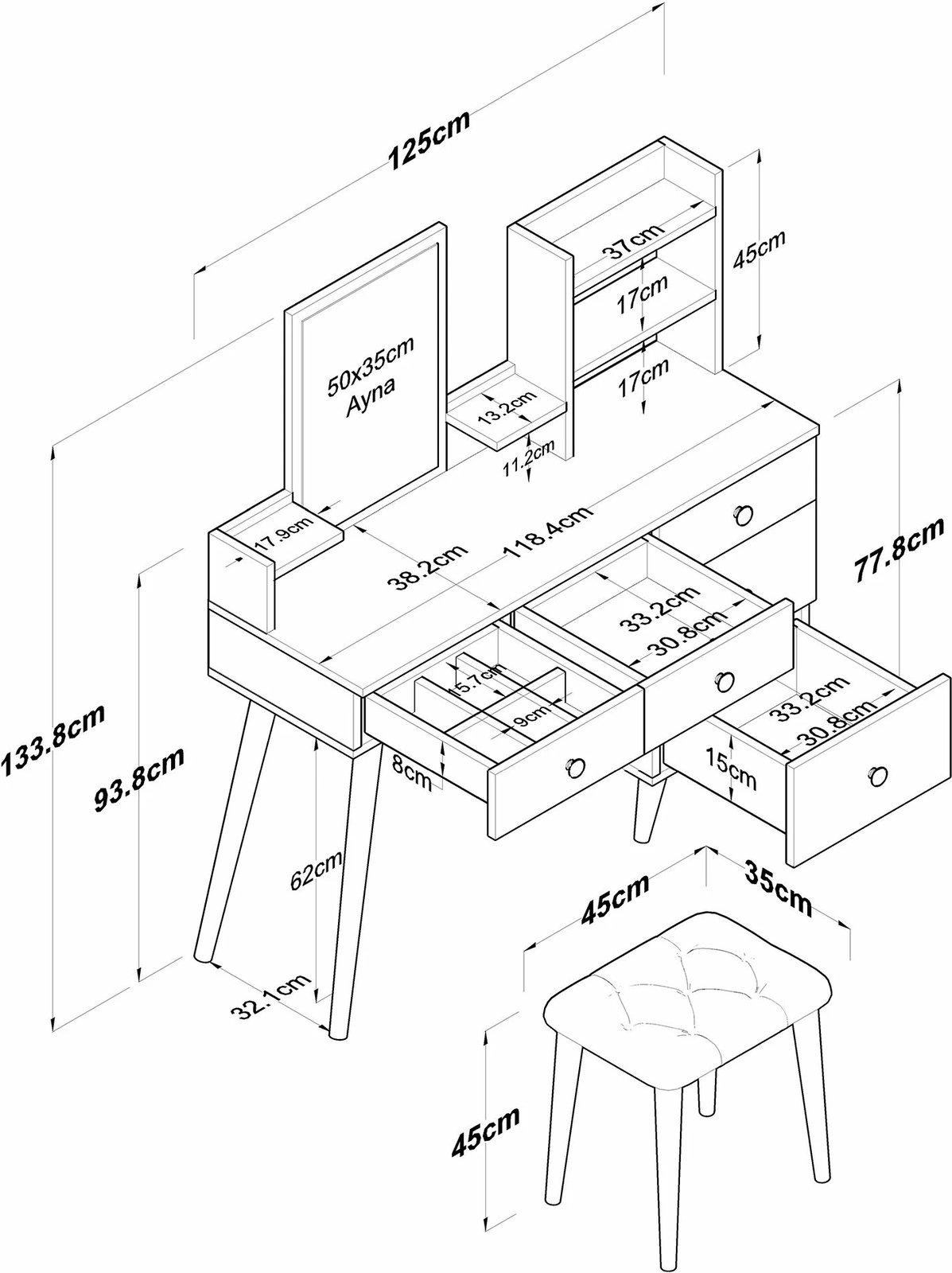 Tavolinë grimi Hanah Home, BJ101 - 2294, e bardhë