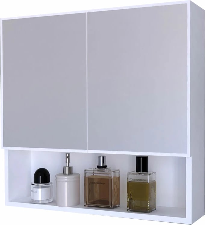 Dollap banjoje me pasqyrë, ngjyrë e bardhë, 70x17x70cm