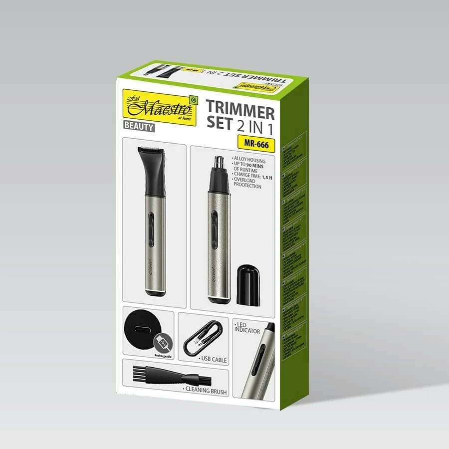 Makinë rroje Maestro MR-666 2-në-1, pa kabllo, 180 mAh, e zezë, set