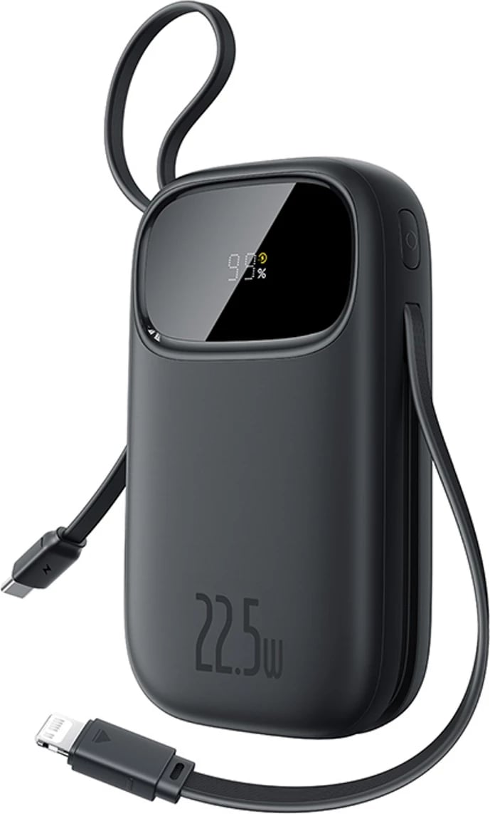 Powerbank Baseus EnerFill FC31, 10000mAh, 22.5W, me ekran digjital, 2 kabllo të integruara (USB-C + Lightning), e zezë