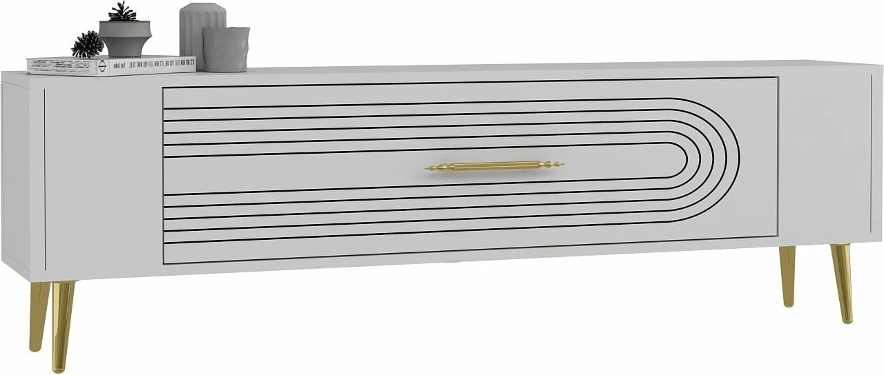 Komodë TV, ngjyrë e bardhë dhe ari, Skye Decor, Retrol3