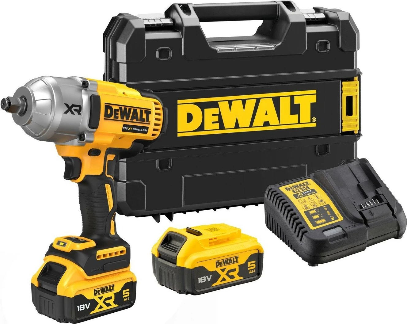 Çelës goditës DeWALT DCF900P2T-QW, brushless, 1/2", 18V, 5Ah, zi/verdhë