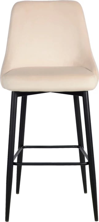 Karrige për bar Zedna, kadife bezhë, këmbë metalike të zeza, 52x57x111cm