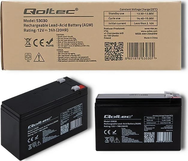 Bateri Qoltec 53031 AGM, 12V,9Ah,e zezë