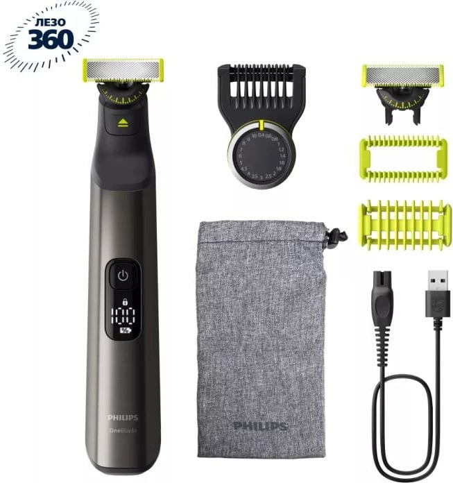 Makinë rroje, Philips, OneBlade Pro QP6552/15 Face & Body, me krehër rregullues, e rikarikueshme, e zezë, set