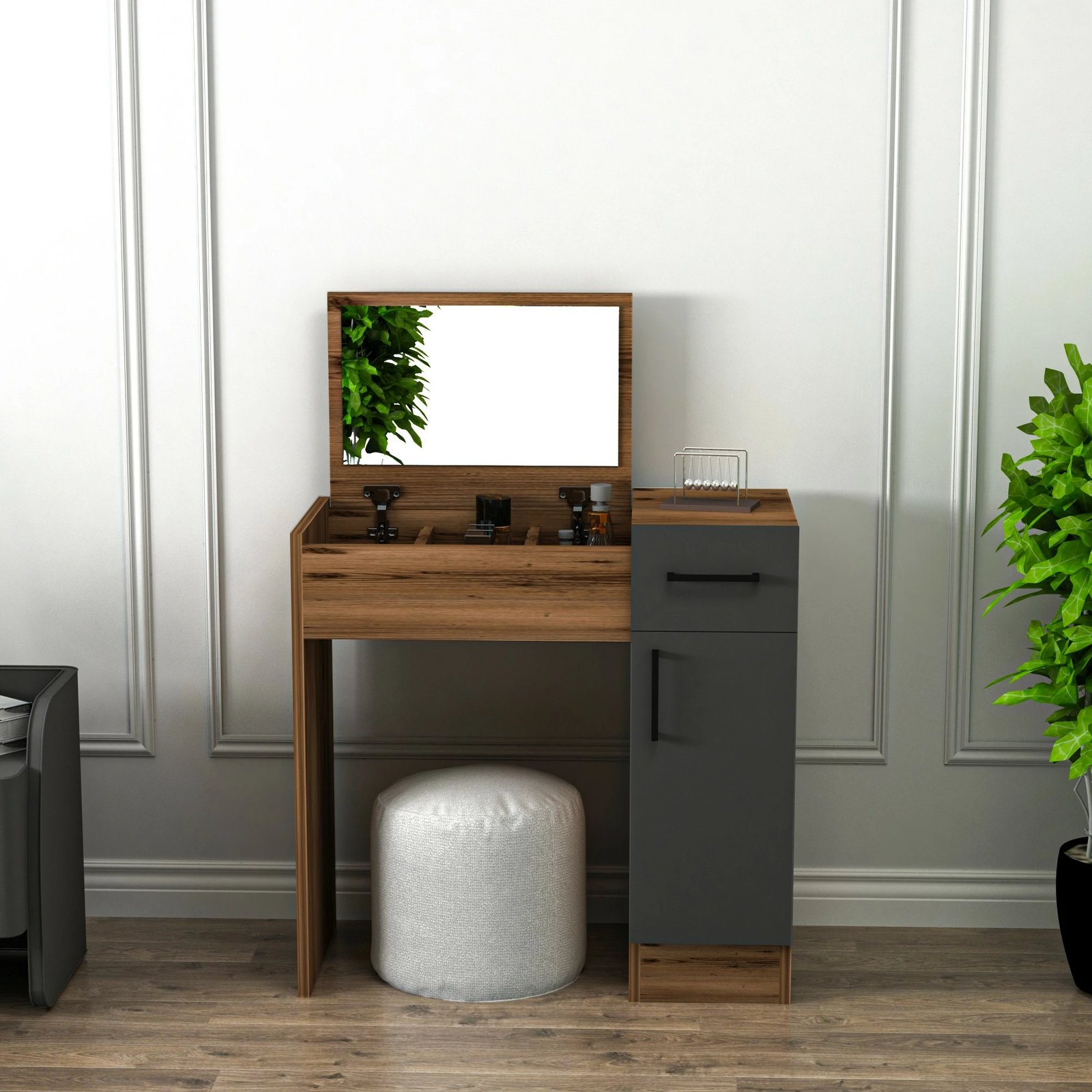 Tavolinë grimi Skye Decor, ngjyrë arrë e çelët, antracit