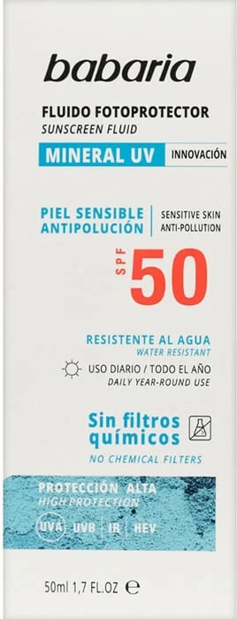 Fluid mbrojtës dielli për fytyrë Babaria Sun Mineral Fotoprotector Facial Fluid SPF50, 50ml