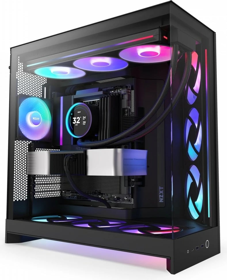 Kasë NZXT H9 Flow RGB (2025) CM-H92FB-R1 Midi Tower ATX, xham i temperuar, mbështetje radiator 420 mm, deri 10 fenera, e zezë Kasë NZXT H9 Flow RGB (2025) CM-H92FB-R1 Midi Tower ATX, xham i temperuar, mbështetje radiator 420 mm, deri 10 fenera, e zezë