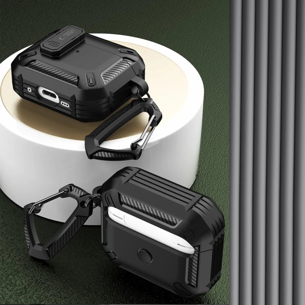 Mbështjellës Tech-Protect X-Carbo për AirPods Pro/Pro 2, me karabiner, i zi