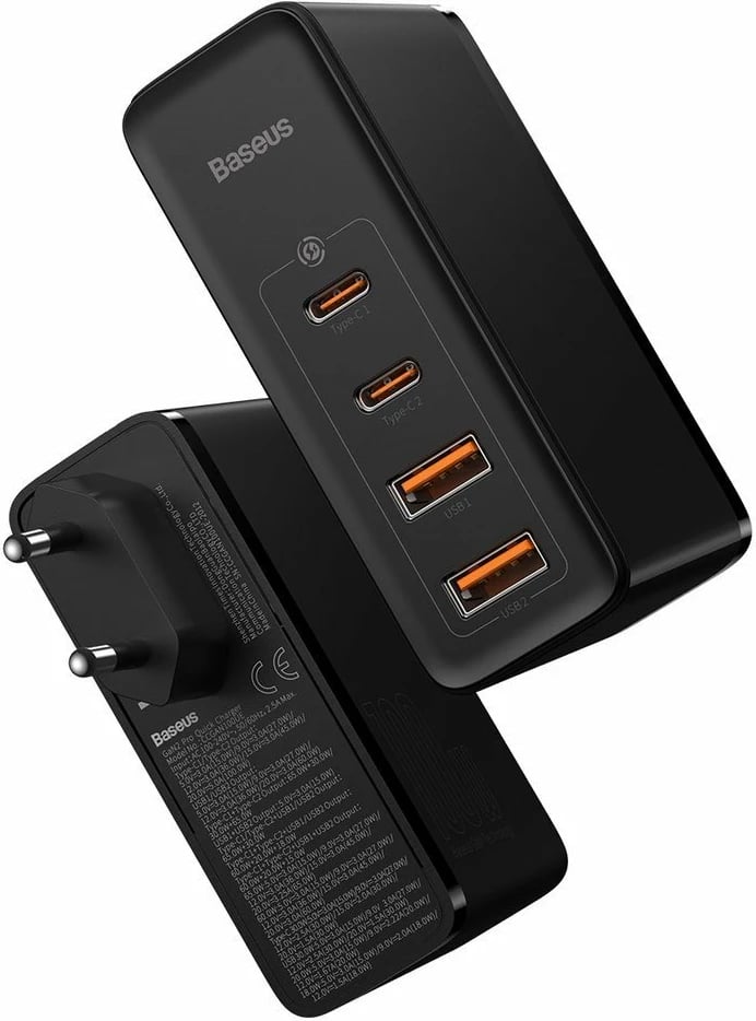 Karikues i shpejtë Baseus GaN2 Pro, 100W, 2x USB-C, 2x USB-A, i zi