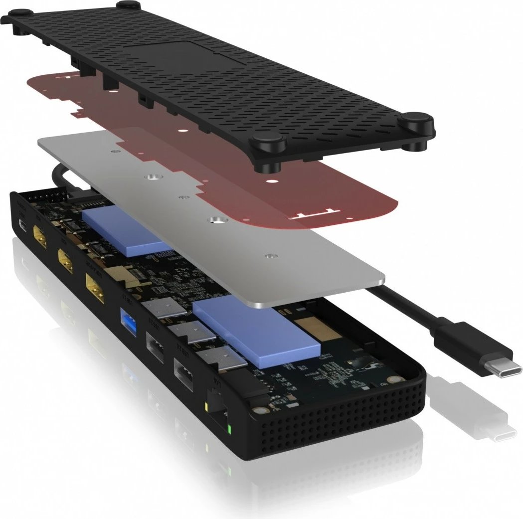 Kasë docking IcyBox IB-DK2116-C, 12 porte, USB Type-C, HDMI, DP, LAN, SD, E zezë