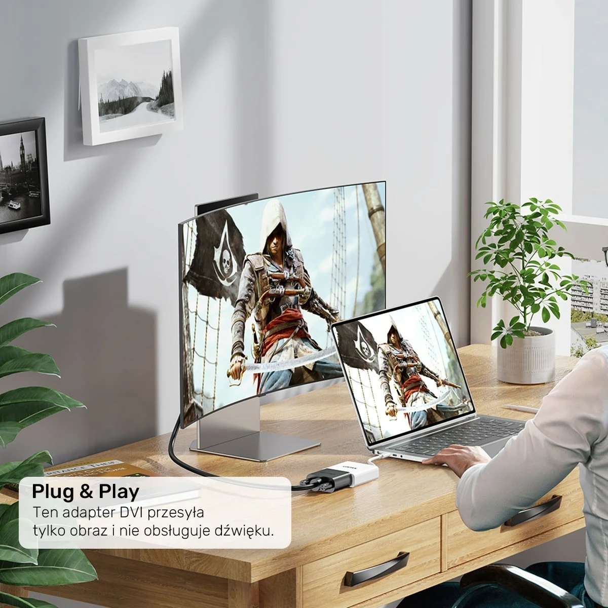 Adapter USB-C në DVI Unitek, 1080P@60Hz, 15cm, bardhë