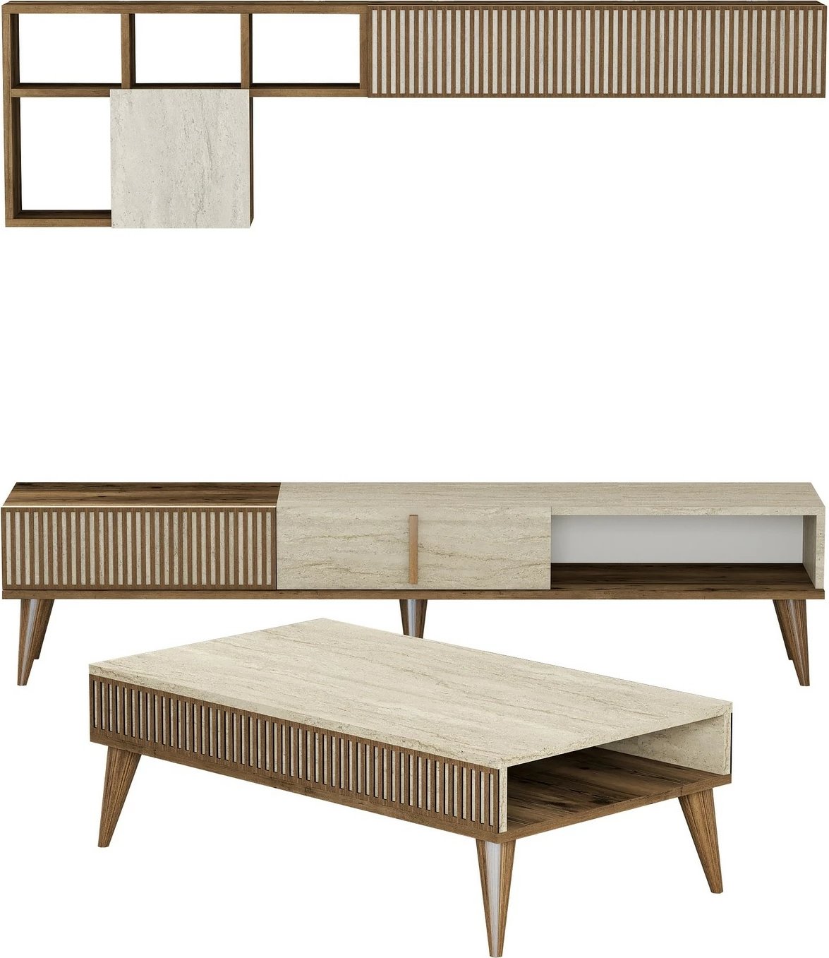 Set mobiljesh për dhomë dite, Milan, ngjyrë arre dhe travertin