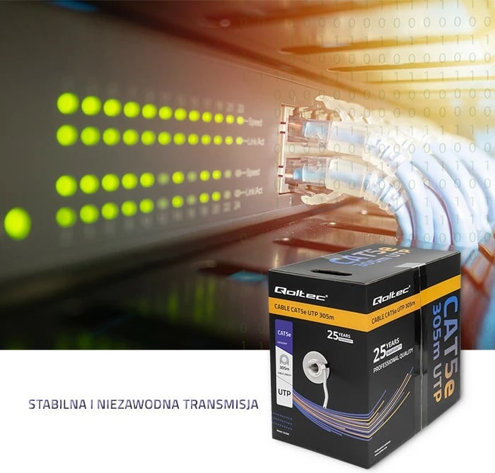 Kabllo rrjeti Qoltec CAT5E, 305m, Gri