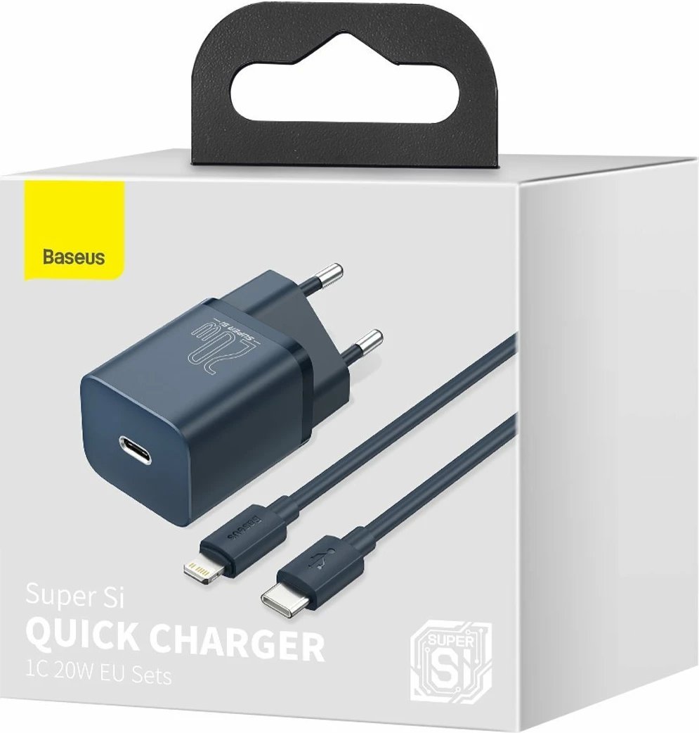 Karikues i shpejtë Baseus Super Si Quick Charger 1C, 20W, me kabllo USB-C në Lightning 1m, Blu