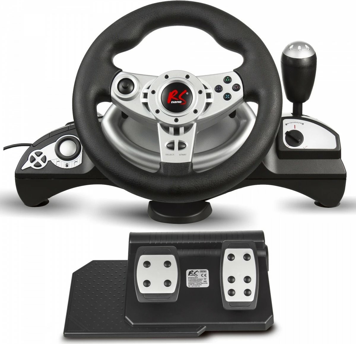Timon gaming Audiocore NanoRS RS700 me pedale dhe levë marshe, për PS4, PS3, Xbox One, PC, Switch, Android, i zi