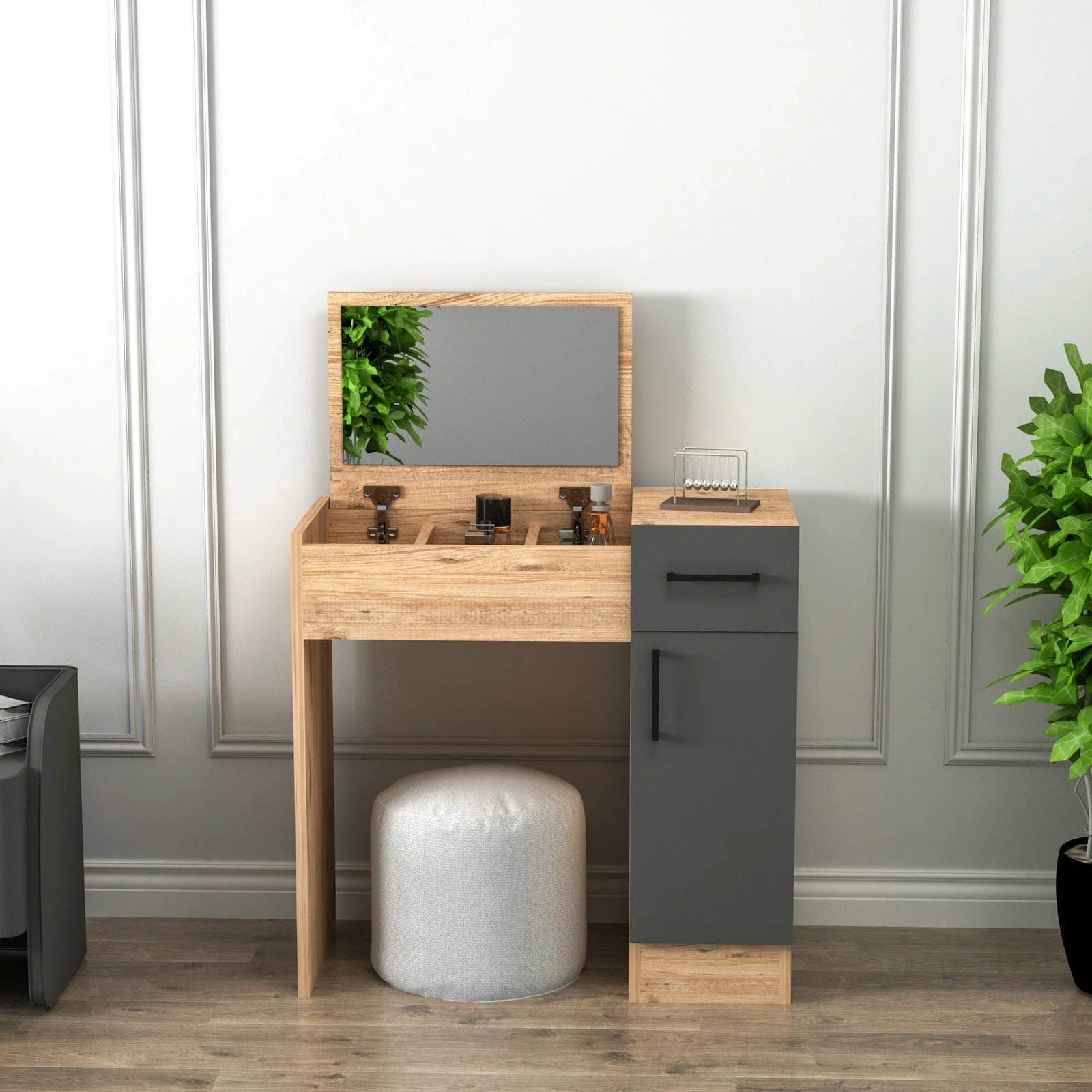 Tavolinë grimi Hanah Home, ngjyrë Atlantic Pine dhe antracit, Inci