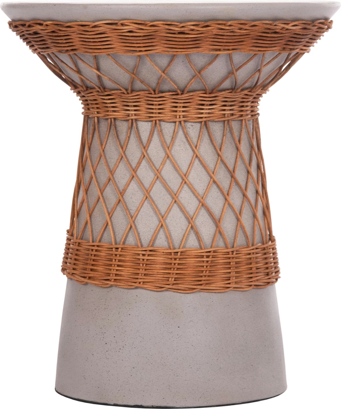 Tavolinë anësore e rrumbullakët, fibër çimento, ratan natyral, gri, FH18167.03, 40x45cm