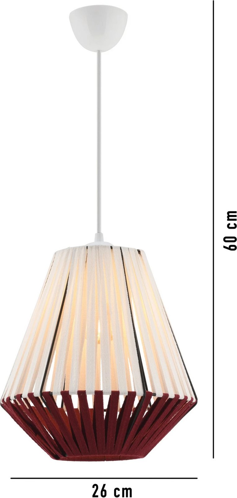 Llambë tavani Opviq, Jani, trup metalik, kapak makrame, e bardhë dhe e kuqe Llambë tavani Opviq, Jani, trup metalik, kapak makrame, e bardhë dhe e kuqe