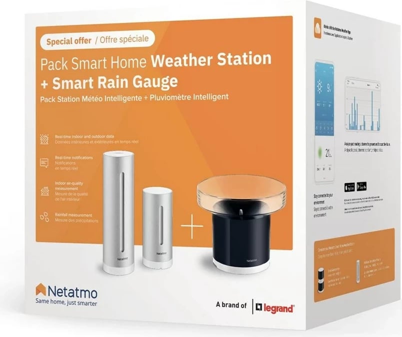Stacion moti Netatmo Smart Home me matës shiu, Argjendtë