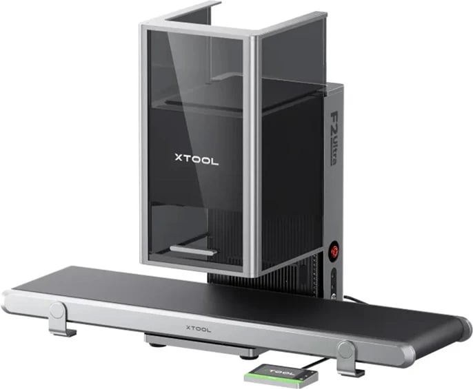 makinë gravimi me laser, xTool, F2 Ultra (F2U+C) me Auto Streamline feeder, 60W MOPA + 40W diodë, zonë pune 220×220 mm (deri 220×500 mm me feeder), set