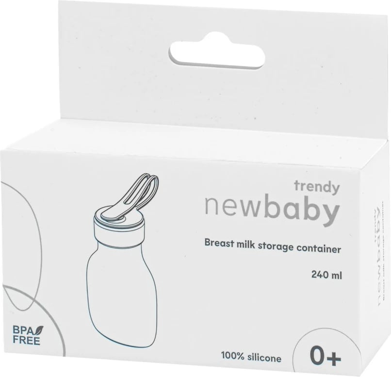 enë silikoni për qumësht gjiri, New Baby Trendy, 240 ml, transparente me kafe