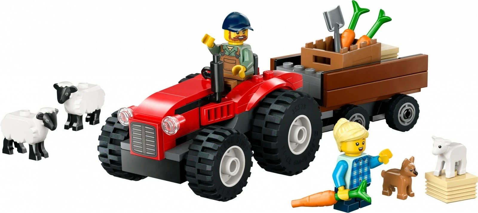 Set ndërtimi LEGO City 60461, traktor i kuq me rimorkio dhe dele, 116 pjesë