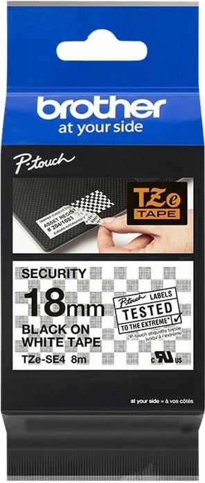Kasetë etiketuese Brother TZe-SE4, 18mm, e zezë mbi të bardhë, 8m, për P-touch