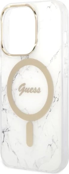 Mbështjellës Guess Marble me MagSafe dhe karikues wireless, për iPhone 14 Pro 6.1", Bardhë