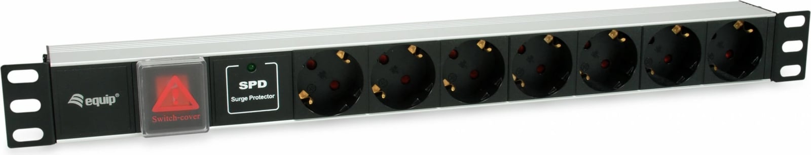 PDU Equip 7 dalje, 1U, alumini, me mbrojtje nga mbingarkesa, 1.8m, zi/argjendtë