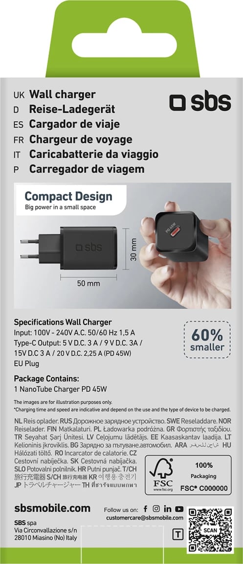 Karikues muri SBS TETRGAN1C45W, 45W, GaN, USB-C, Power Delivery, i zi