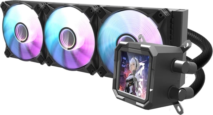 Ftohës me ujë për CPU Darkflash DV360S, ARGB, 360mm, me ekran IPS, i zi