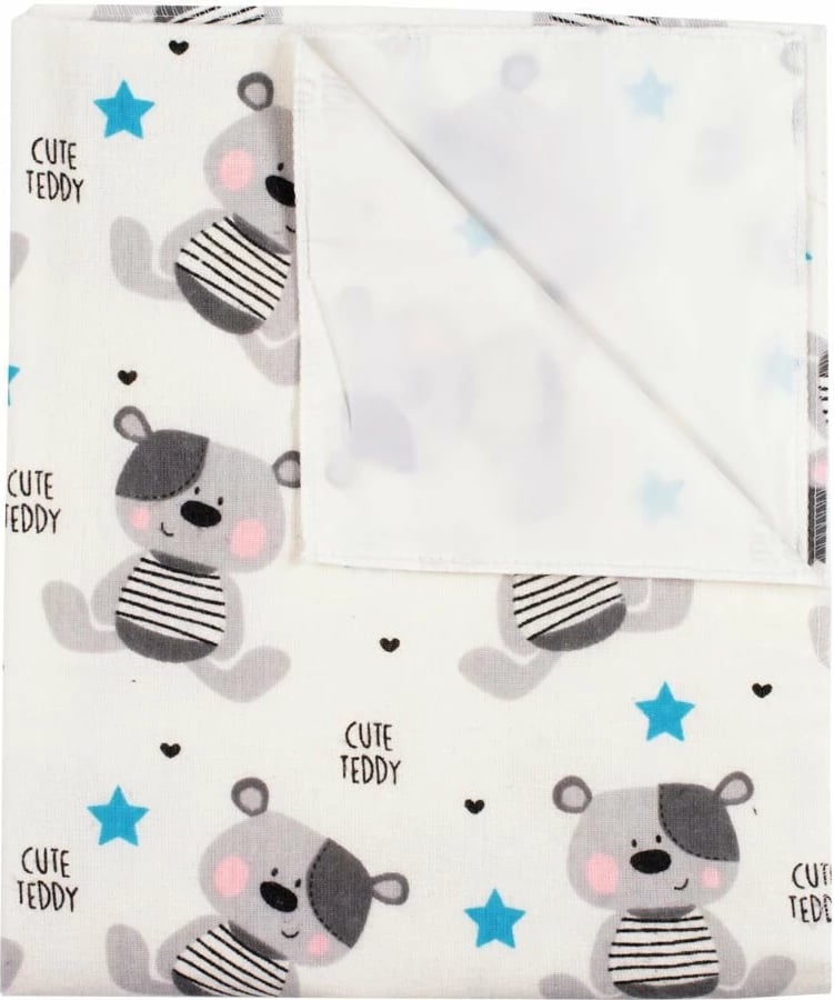 Shtresë flaneli e papërshkueshme nga uji për bebe, NEW BABY, Cute Teddy, 57 x 47 cm, e bardhë, 1 copë