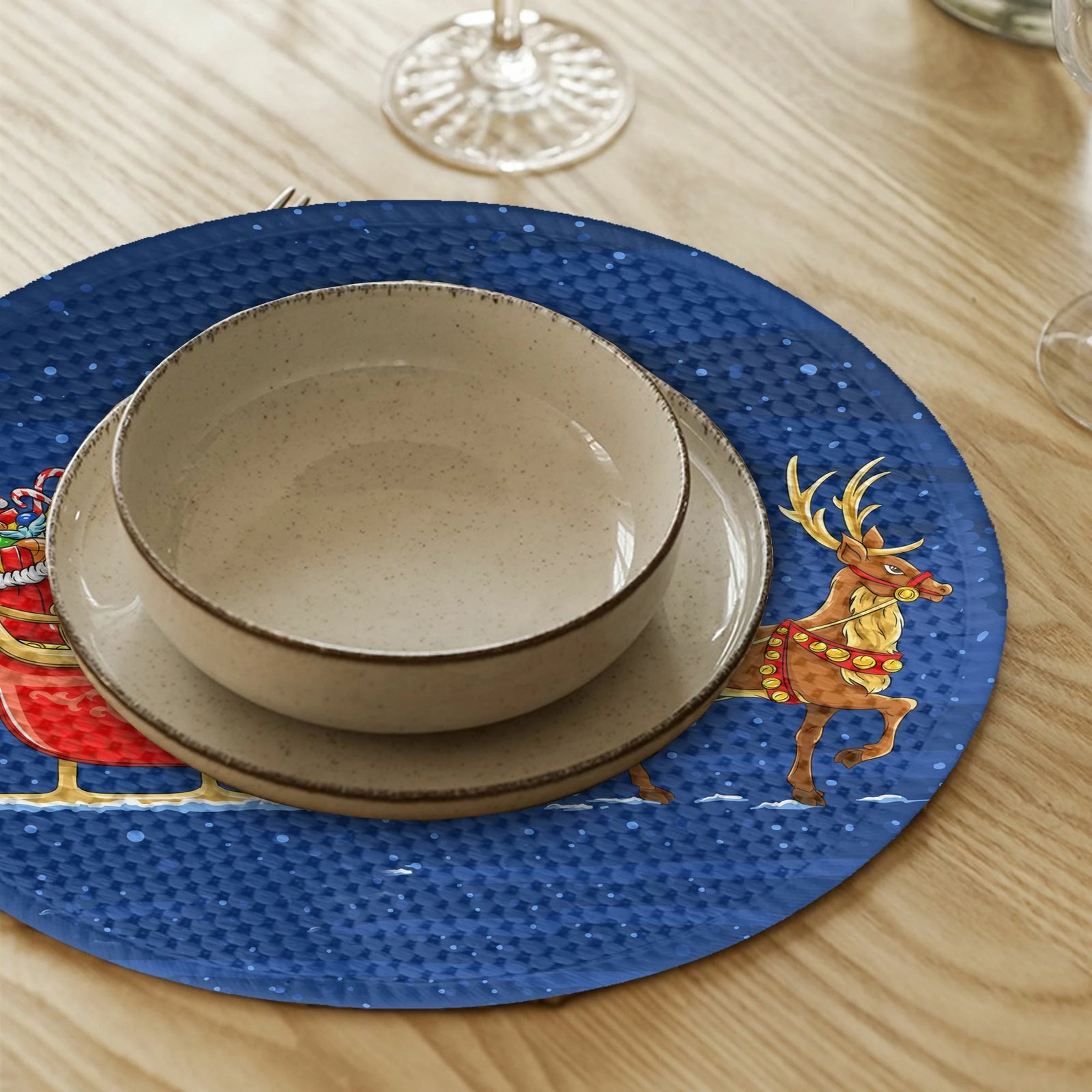 Set nënshtruesish tavoline, dizajn festiv, shumëngjyrësh, Hermia Concept, 37cm (4 copë)