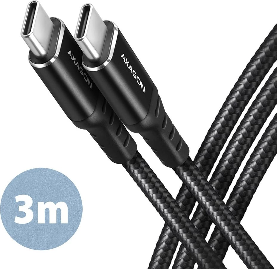 Kabllo USB-C në USB-C AXAGON BUCM-CM30AB, 3m, 60W, i zi