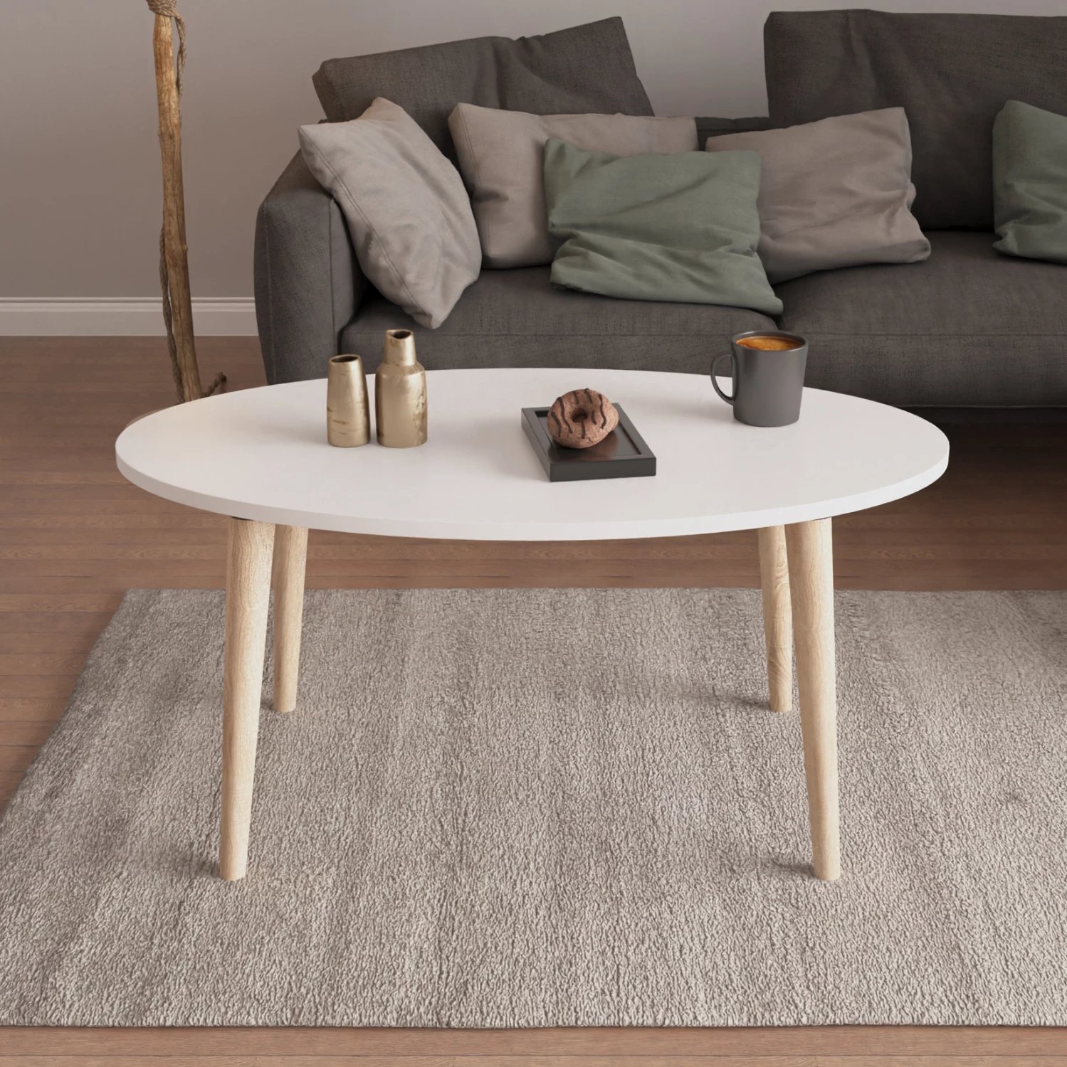 Set tavolinash kafeje e anësore, ngjyrë e bardhë, këmbë druri sonama, VITAL FH18180.01