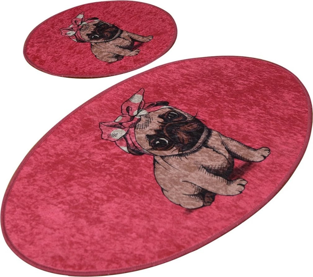 Set tapetash për banjo (2 copë), Mijölnir, ngjyrë rozë me qen Pug