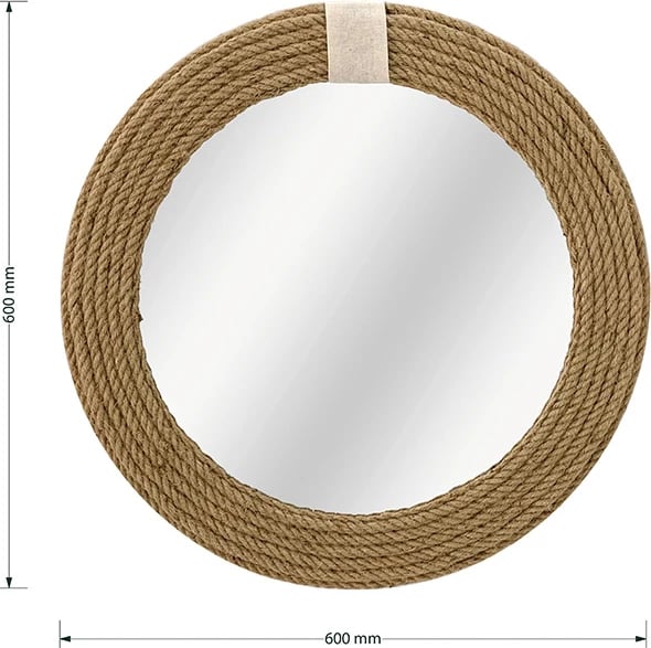 Pasqyrë me kornizë litar, ngjyrë natyrale, 60x2x60cm