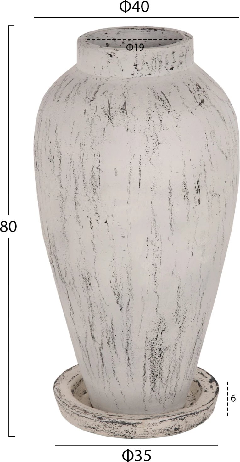 Vazo dekorative për dysheme me bazë pjatë LAUREL FH7938 terrakota në patinë të bardhë Φ40x80Hcm