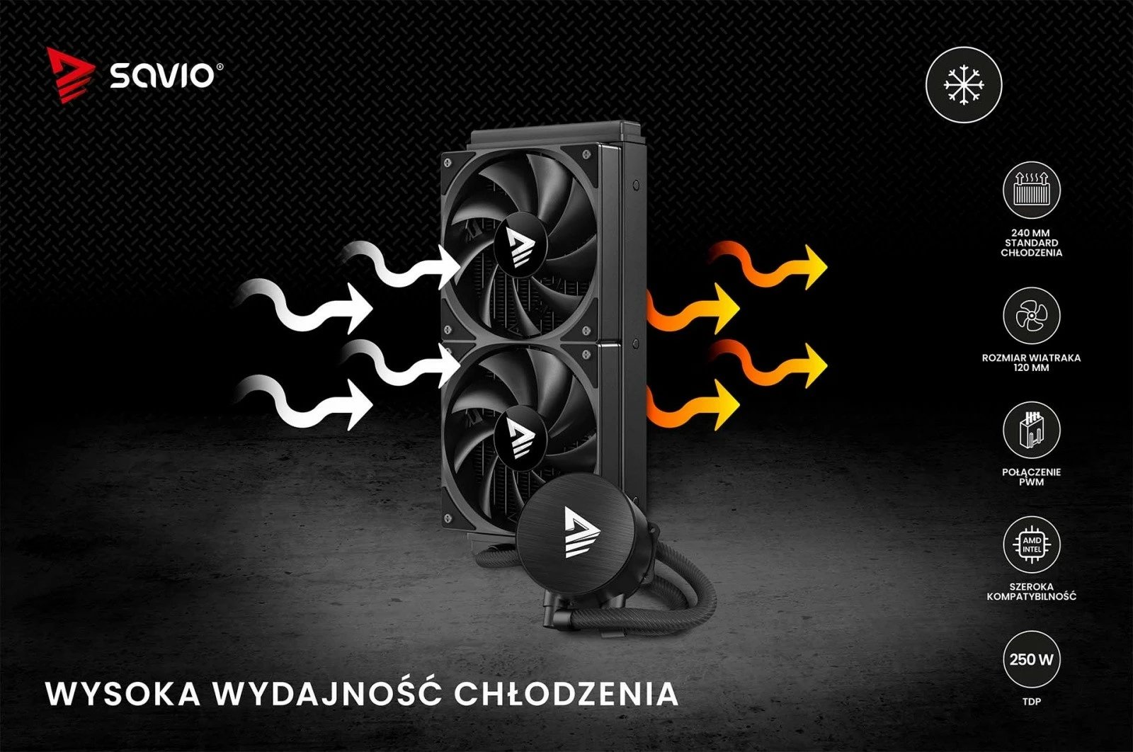 Ftohje me ujë për CPU, Savio NOX 240 mm, 2x120 mm PWM, TDP 250 W, pa ndriçim