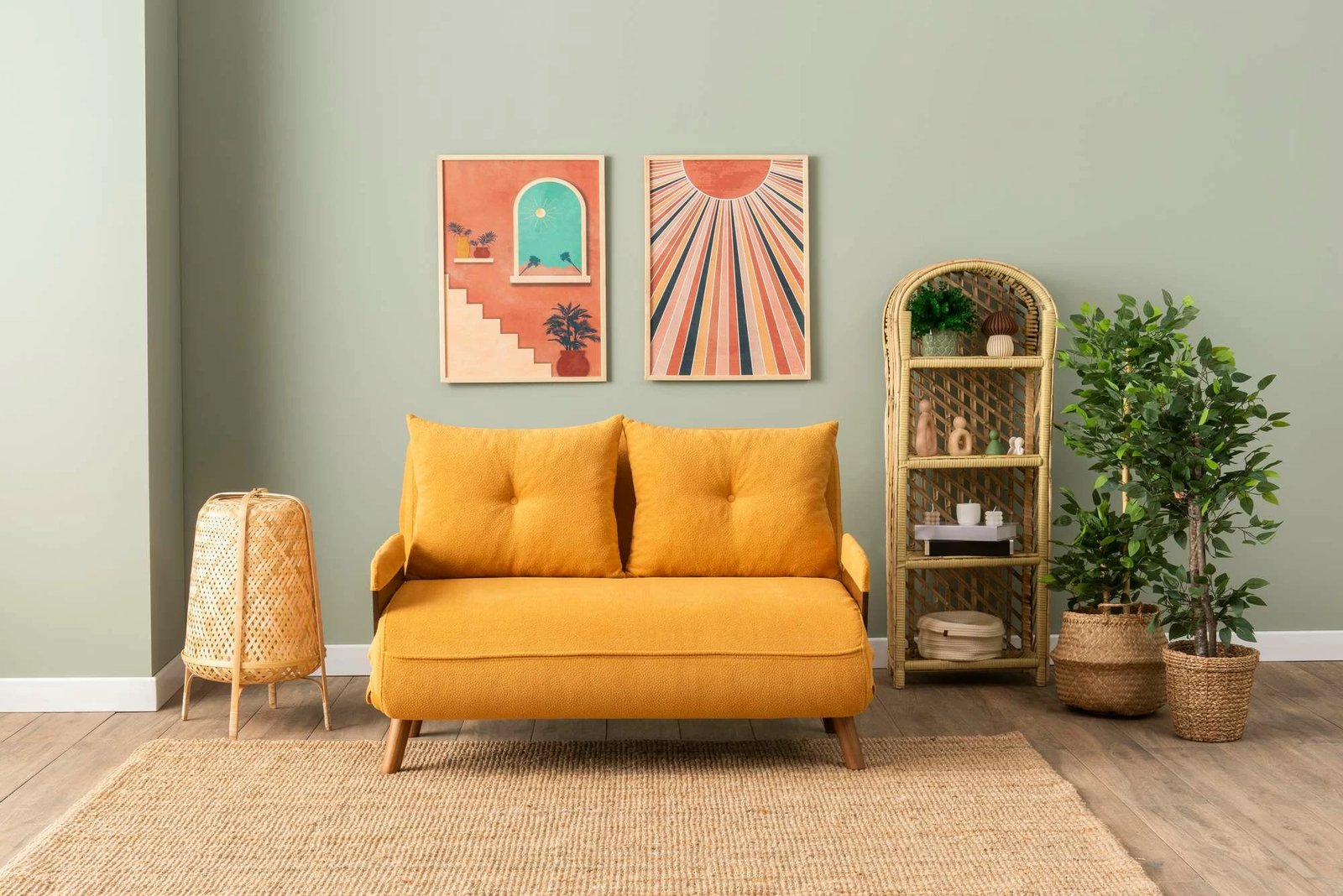 Divan-krevat dy vendësh, Cosmo, ngjyrë mustard, Atelier del Sofa
