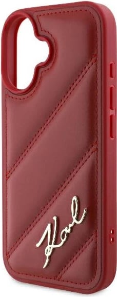 Mbështjellës Karl Lagerfeld Diagonal Quilted Script për iPhone 16, Kuq