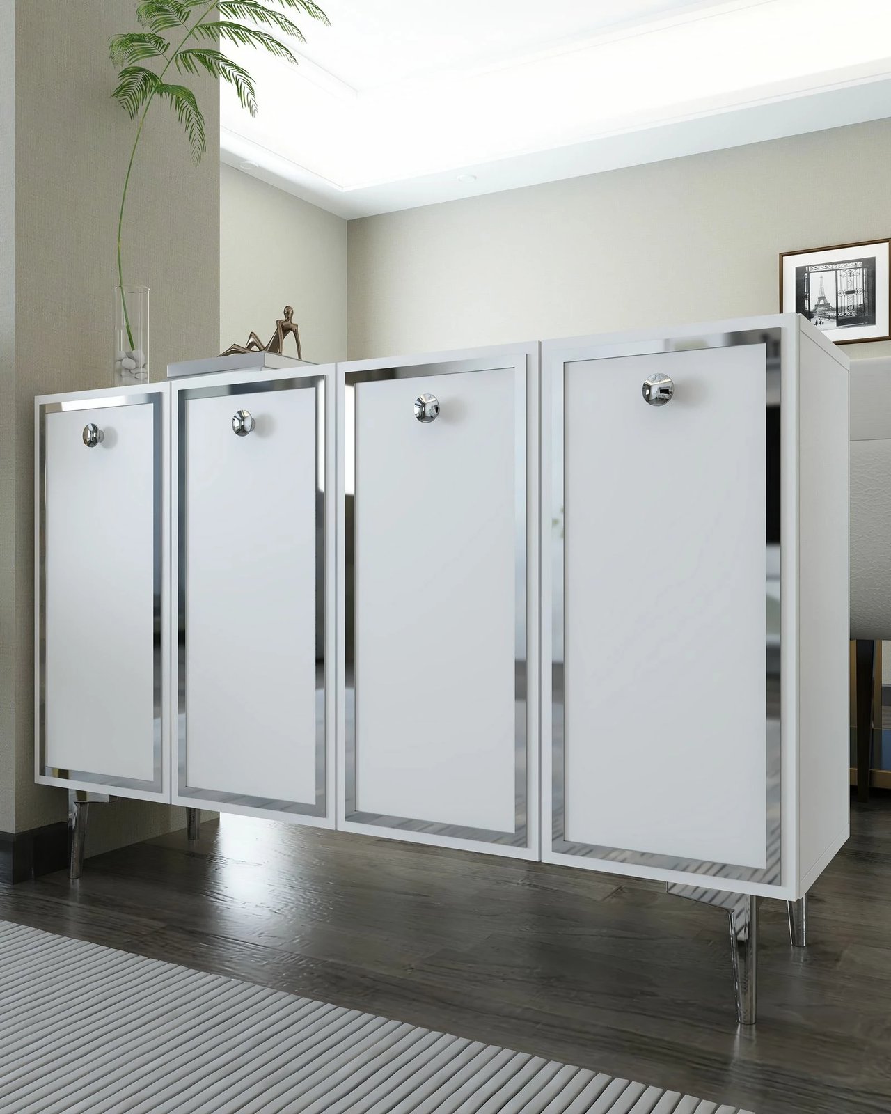 Konsolë moderne, ngjyrë e bardhë dhe argjend, Skye Decor, 120x75x29.6cm