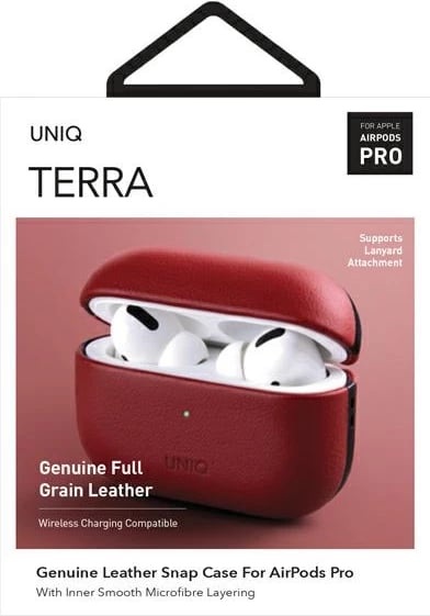 Mbështjellës UNIQ Terra për AirPods Pro, lëkurë natyrale, Kuq